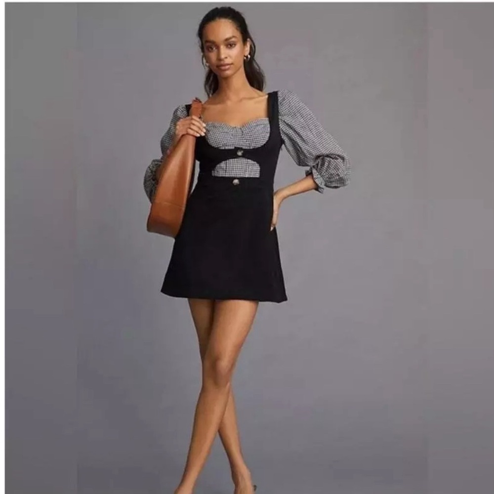 Maeve Anthropologie Black Pinafore Suede Dress